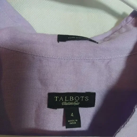 Talbots Pure Irish Linen Lavender Button Up Blouse Top Casual Vacation Size 4 - Picture 5 of 8
